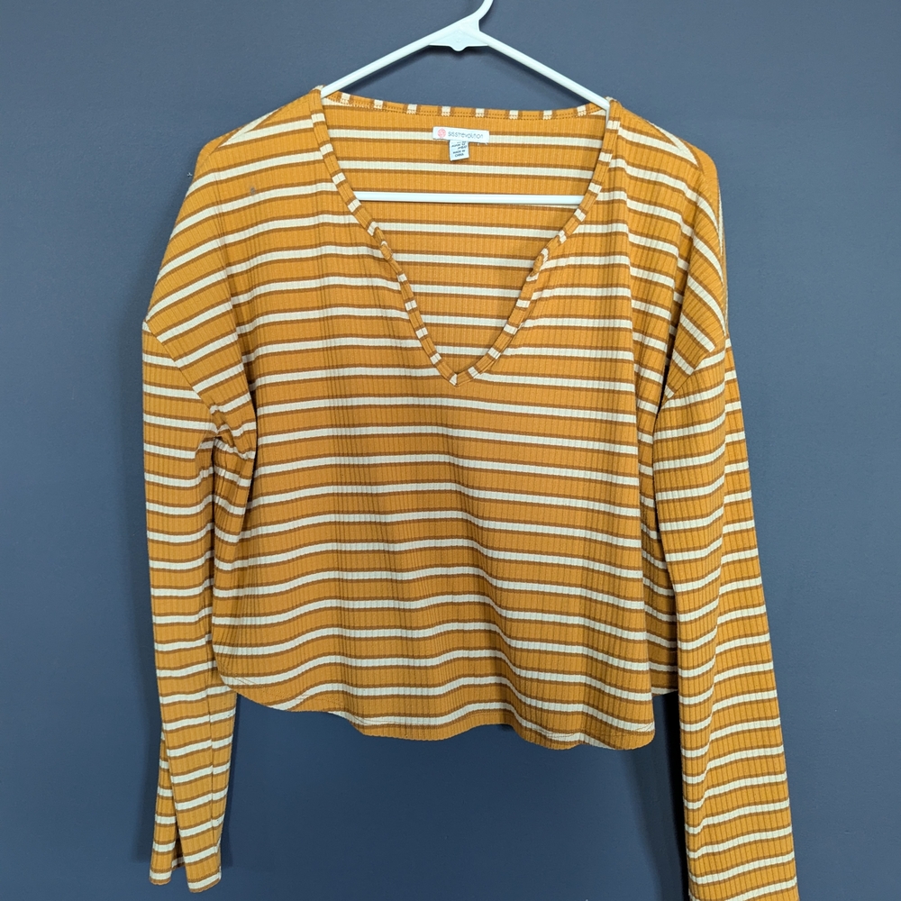 Striped Yellow V-Neck Women's Top